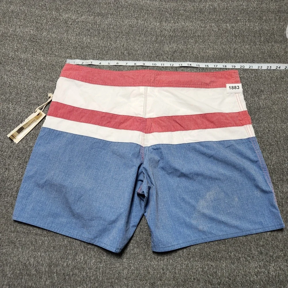 Paradise City Mens Board Shorts Red White Blue Stripe Size 38 Swim Trunks